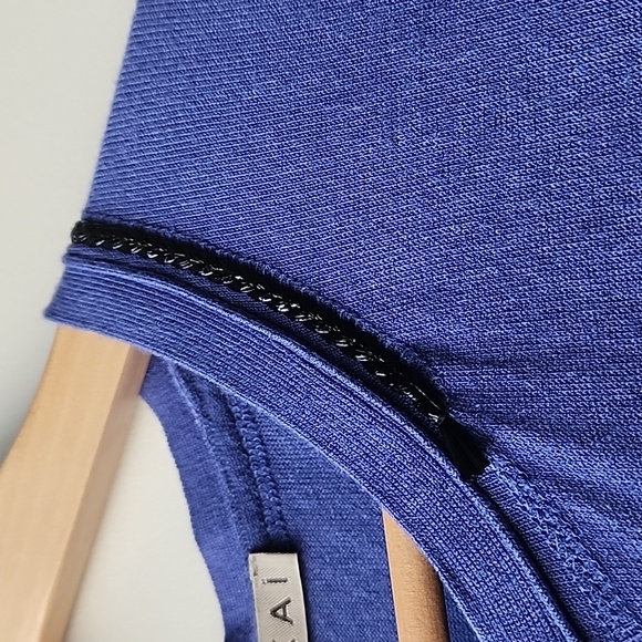 Kookai Braided Trim Fine Knit Button Up Blue Cardigan - Picture 2 of 9